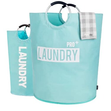 Caroeas Super Large 150L Laundry Hamper Pro Waterproof Laundry Basket Clothes Hamper Stands Up Well Laundry Bag with Padded Handles Collapsible Laundry Basket Easy Storage Light Blue