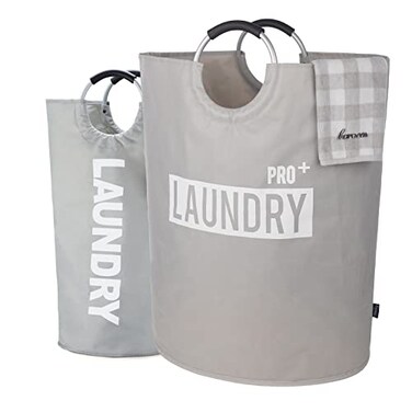 Caroeas Super Large 150L Laundry Basket Pro Waterproof Laundry Hamper Collapsible Laundry Basket Easy Storage Clothes Hamper Stands Up Well Laundry Bag with Padded Handles Light Grey