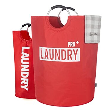 Caroeas Super Large 150L Laundry Basket Pro Waterproof Laundry Hamper Collapsible Laundry Basket Easy Storage Clothes Hamper Stands Up Well Laundry Bag with Padded Handles Red