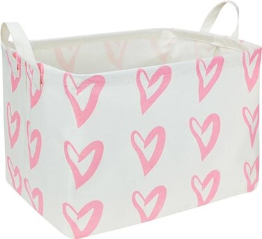 CLOCOR Rectangular Pink Heart Basket Empty Storage Bin Waterproof Book Box with Handles Gift BasketPink Heart