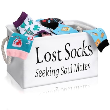 Dingion Lost Socks Basket for Laundry Room Lost Socks Sign Bin Farmhouse Laundry Room Decor and Accessories Polyester Fabric White 1378 x 945 x 787 Inch