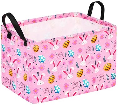 ACMUUNI Easter Eggs Gift Pink Rabbit Shelf Basket Clothes Laundry Storage Box Storage Bins Bunny Basket Laundry Hamper with Handles