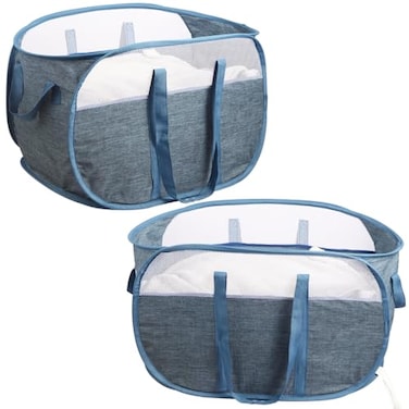 BATTOO 2 Pcs Collapsible Laundry Baskets Tear Proof Pop Up Laundry Hamper with Dual Handles Durable Foldable Laundry Basket Easy to Carry Laundry Hamper for Home Laundry Room Bedroom Dorm Travel Blue