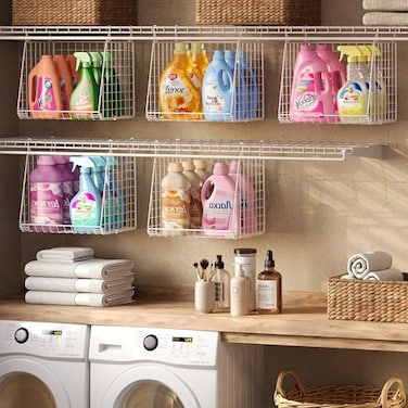 Sonyabecca 3Pack ExtraTall 136 Hanging Laundry Basket Organizer Foldable Wire Shelf with 360 Rotating Hooks Reinforced Height Durable SpaceSaving Laundry Room Closet Organizer White Patent