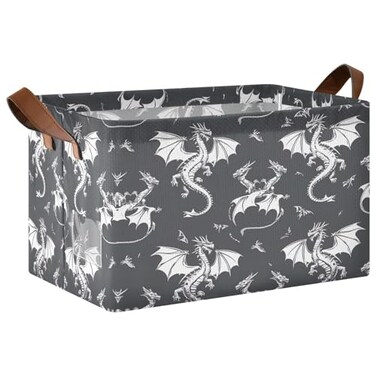 YETTASBIN Dragon Storage Basket 1 Pack 32L Large Collapsible Toys Clothes Organizer Waterproof Closet Storage Bin with Handle for Shelves Laundry Bathroom Home Office Decor