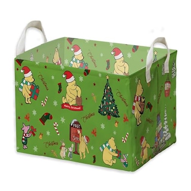 ZsaTuiy Winnie Theme Christmas Baskets Decorthe Pooh Baby Stuff Large Square Canvas Baby Laundry Hamper with A Waterproof PE CoatingFoldable Storage Bin for Toys and Clothes