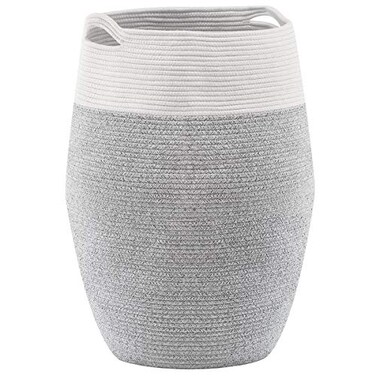YOUDENOVA Cotton Rope Laundry Hamper by 105L Woven Collapsible Laundry Basket Clothes Storage Basket for Blankets Laundry Room Organizing Bedroom Storage Clothes Hamper Grey White