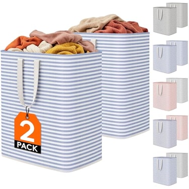 Lifewit 2 Pack Laundry Basket 100L Each Collapsible Clothes Hamper with Reinforced Handles Freestanding Waterproof Design for Bedroom and Laundry Room Blue 200L Total