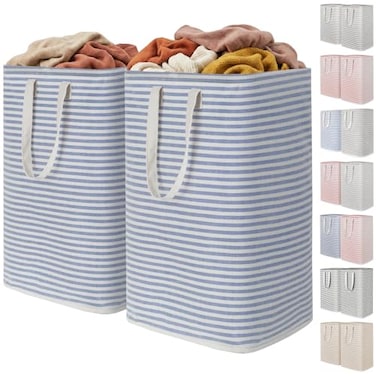 Lifewit 2 Pack Laundry Basket 80L Each Collapsible Clothes Hamper with Reinforced Handles Freestanding Waterproof Design for Bedroom and Laundry Room Blue 160L Total