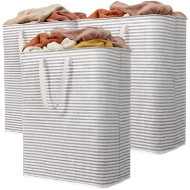 Lifewit 3 Pack Laundry Basket 125L Each Collapsible Clothes Hamper with Reinforced Handles Freestanding Waterproof Design for Bedroom and Laundry Room Grey 375L Total