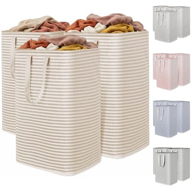 Lifewit 3 Pack Laundry Basket 80L Each Collapsible Clothes Hamper with Reinforced Handles Freestanding Waterproof Design for Bedroom and Laundry Room Beige 240L Total