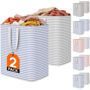 Lifewit 2 Pack Laundry Basket 100L Each Collapsible Clothes Hamper with Reinforced Handles Freestanding Waterproof Design for Bedroom and Laundry Room GreyBlue 200L Total