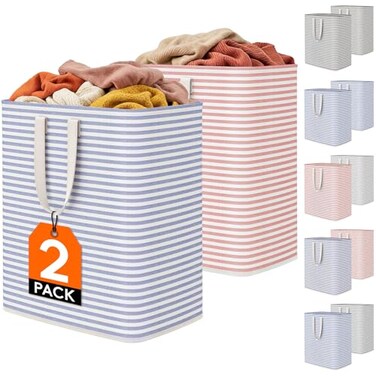 Lifewit 2 Pack Laundry Basket 100L Each Collapsible Clothes Hamper with Reinforced Handles Freestanding Waterproof Design for Bedroom and Laundry Room PinkBlue 200L Total