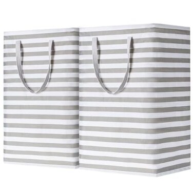 BOOMIBOO 2Pack Large Laundry BasketWaterproof Freestanding Laundry HamperCollapsible Clothes Basket with Easy Carry Handles in Laundry Room Bathroom Bedroom DormGrey75L
