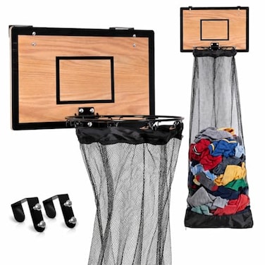 Fury Strike Wooden Basketball Hamper Hoop Laundry Basket Over the Door Room Decor