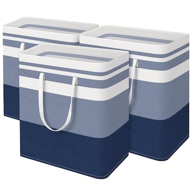 BlissTotes 3Pack Laundry Basket FreestandingWaterproof Laundry Hamper Collapsible Tall Clothes Hamper with Easy Carry Handles for Clothes Towels in the Family and DormGradient Blue125L