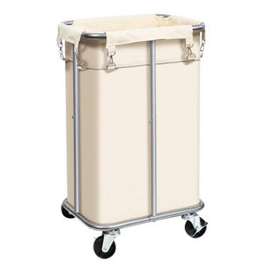 Ollieroo Laundry Basket with Wheels Rolling Laundry Hamper with Removable Bag 100L Laundry Sorter Cart Tall Narrow Slim Clothes Hamper Organizer with Sturdy Metal Frame Beige