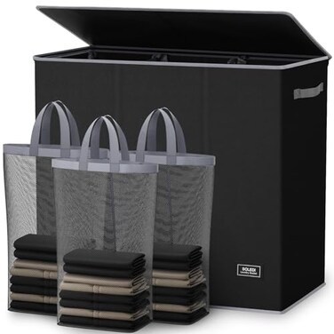 SOLEDI 180L Laundry Hamper 3 Section Extra Large Laundry Hamper with Lid Dirty Clothes Hamper with Sturdy Handle Large Laundry Basket Organizer for Laundry Room Bedroom Hampers for Laundry