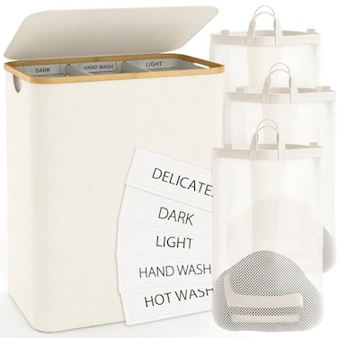 Bathola Hampers for Laundry Basket with Lid 160L Extra Large Laundry Hamper 3 Section Dirty Clothes Hampers for Laundry Divided Laundry Basket Organizer for BedroomLaundry Room Dirty Clothing Hamper B