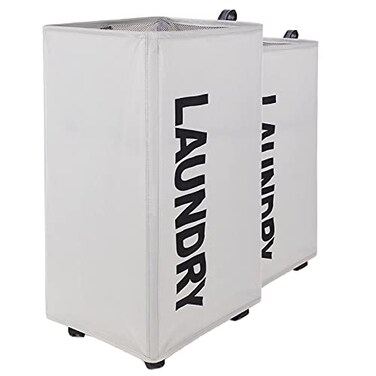 Caroeas Laundry Baskets 95L Tall with Leather Handle Laundry Basket on Wheels Collapsible Laundry Hamper Rolling Hamper Dorm Baskets Super XLarge 27