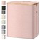 BALEINE Laundry Hamper with Lid Tall Laundry Baskets with Bamboo Pull Handles Large Laundry Bin with Internal Support 36 Gal140L Pink