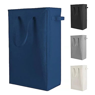 Odonata Slim Laundry Hamper Handles Collapsible Laundry Basket Thin Dirty Clothes Basket Narrow Laundry Bag Foldable Dirty Hamper 45L Navy blue