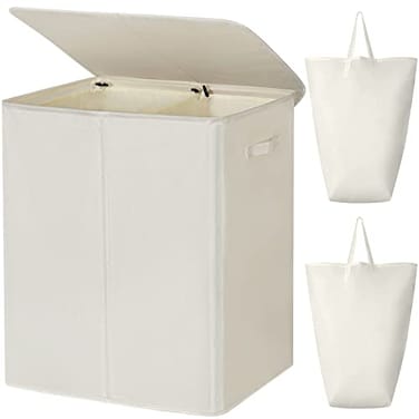 WOWLIVE 154L Double Laundry Hamper with Lid and Removable Laundry Bags Large Dirty Clothes Hamper 2 section Collapsible Laundry Basket Dorm Room Storage for Bedroom Bathroom CollegeBeige