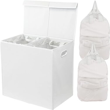 Simple Houseware Double Laundry Hamper with Lid and Removable Bags White