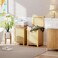 SMIBUY Double Laundry Hamper with Lid 120L Bamboo Laundry Basket with Removable Liner Bag 2Section Clothes Divider Laundry Sorter for Laundry Room Bathroom Bedroom Natural