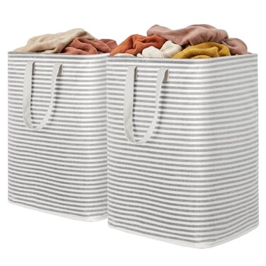 Lifewit 2 Pack Laundry Basket 90L Each Collapsible Clothes Hamper with Reinforced Handles Freestanding Waterproof Design for Bedroom and Laundry Room Grey 180L Total