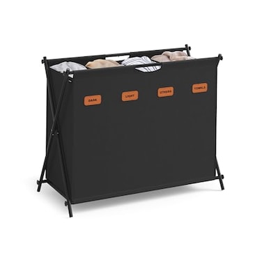 SONGMICS Laundry Hamper Laundry Basket 409 Gal Laundry Sorter 4 Sections Collapsible XFrame Clothes Organizer with Customizable Labels Laundry Room Bedroom Bathroom Ink Black ULCB140B01