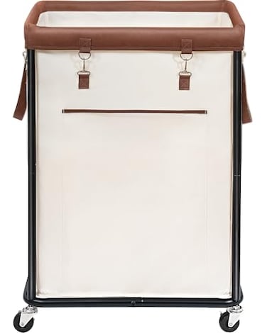 STORAGE MANIAC Large Laundry Basket with Wheels 160L Rolling Laundry Hamper Laundry Cart with Metal Frame and Removable Bag Clothes Hamper for Bedroom Bathroom Dorm Room Laundry Room Beige