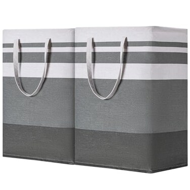 BOOMIBOO 2 Pack Large Laundry BasketWaterproof Freestanding Laundry HamperCollapsible Clothes Basket with Easy Carry Handles in Laundry Room Bathroom Bedroom DormGradient Grey75L