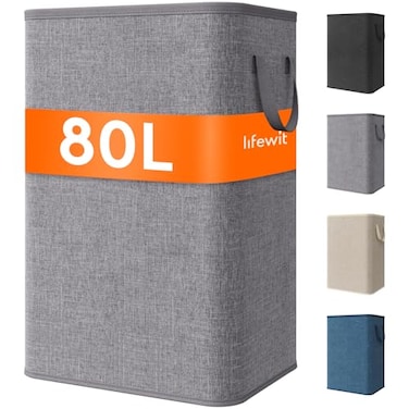 Lifewit 80L Large Tall Laundry Hamper Collapsible Laundry Basket with Handles Foldable Clothes Hampers for Laundry Portable Dirty Clothes Hamper for Dorm College Bedroom Bathroom Light Gray