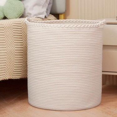 Homlikelan 90L Oversize Woven Laundry BasketCotton Tall Laundry Hamper for BlanketsClothesPillowsToysShoes Large Laundry Bin White