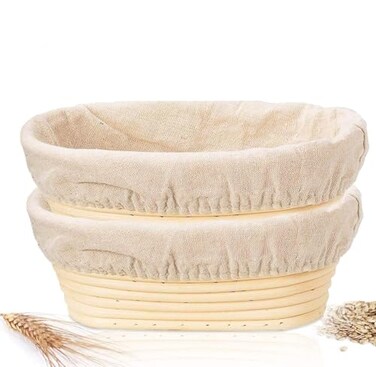 KONGDY Banneton Bread Proofing Basket 2 Pack 10 Inch Oval Sourdough Proofing Basket Sourdough Bread Baking Supplies for Making Baking Fermentation Food Storage Tools