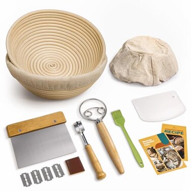 Rorecay Banneton Bread Proofing Baskets Set of 2 9 Inch Round Cane Sourdough Bread Rising Basket Bowls with Sourdough Bread Making Tools Baking Supplies for Sour Dough Proofing Fermentation