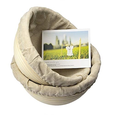 Jranter 7 Inch Round Banneton Bread Proofing Basket 2 pcs Natural Rattan Cane Brotform Handmade Linen Liner Cloth
