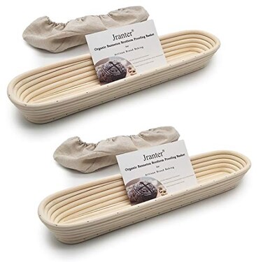 Jranter 15 inches Baguette Banneton Bread Proofing Basket and Linen Liner Set 2 Pack