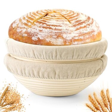 Yeatruojeet Bread Proofing Baskets Set of 2 10 inch Round Dough Proofing Bowls WLiners Perfect for Home Sourdough Bakers Baking 10Inch Round