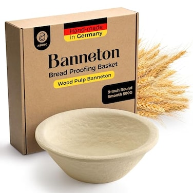 ABIOTO Wood Pulp Banneton Bread Proofing Basket 9 Round 11LB Brotform with Smooth Surface NonStick Natural Wood Pulp Pressed for Durability Made in Germany Proofing Baskets for Sourdough Bread Baking