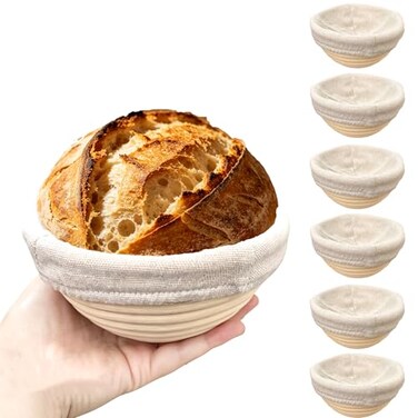 perixir 5 inches Round Banneton Basket for Bread Proofing Dough Proofing Bowls with Removable Liner Good for Home Sourdough Bakers Baking 6 Pack