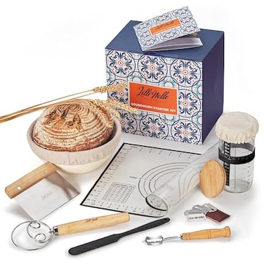 Lillinello Sourdough Starter Kit allinone 18PCS Premium Sourdough Bread Baking Supplies Banneton Bread Proofing Basket Round 9in Handmade Sourdough Starter Jar 22OZ Baking Gift Set Italian Design