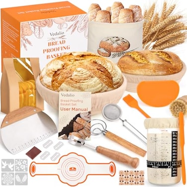 VEDALIO Sourdough Bread Baking Supplies Sourdough Starter Kit Bread Proofing Basket Bread Making Tools Kit Sour Dough Kit Tools Sourdough Proofing Basket Sourdough Kit Gifts for Bakers Women Wife Mom