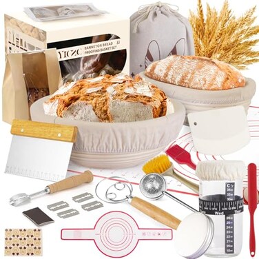 Yiczc Bread Proofing Basket Set Round 9 Oval 10 Sourdough Proofing Basket for Bread Making Tools and Supplies Sourdough Bread Baking Supplies Ideal Basket Gift Set for Artisan Bakers