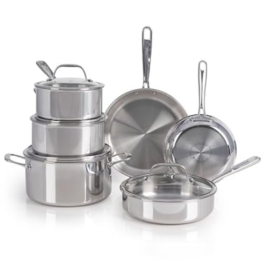 T-Fal Tfal Pro TriPly Stainless Steel Cookware Set 10 PieceInduction Compatible Oven Safe 500F Lids350F Even Heat Professional Quality Durable Induction Pots and Pans Set Silver