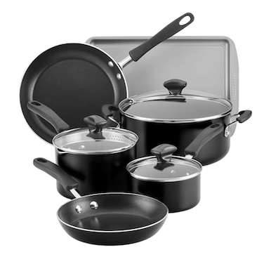 Farberware Cookstart Aluminum DiamondMax Nonstick Cookware Set Kitchen Essentials 15Piece Black