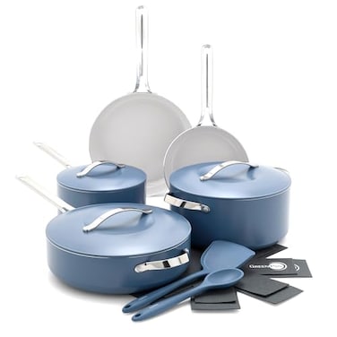 GreenPan Nova 10Piece Cookware Pots Pans Set Oprahs Favorite Things 2024 PFASFree Ceramic Nonstick Fry Saut Stockpot Utensils Lids Induction Suitable Dishwasher Oven Safe Ocean Blue