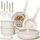 Astercook 21 Pcs Pots and Pans Set Non Stick Ceramic Cookware Set Detachable Handle RV Kitchen Cooking Set Removable Handles Oven Safe Induction Ready Stackable Cream Fathers Day Gift for Men