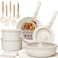 Astercook 21 Pcs Pots and Pans Set Non Stick Ceramic Cookware Set Detachable Handle RV Kitchen Cooking Set Removable Handles Oven Safe Induction Ready Stackable Cream Fathers Day Gift for Men